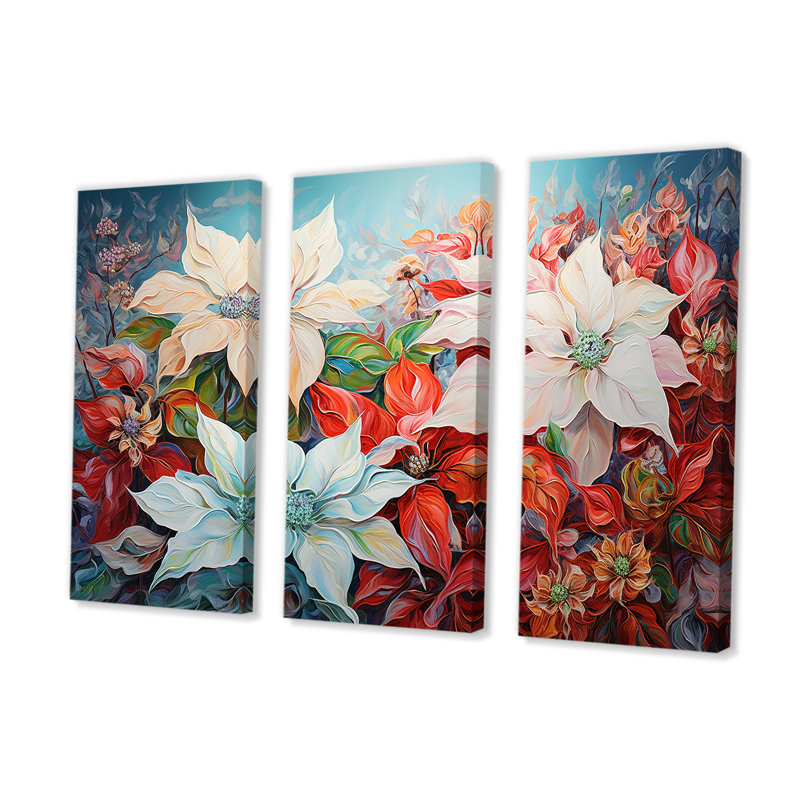 Poinsettias - Ensemble de décorations murales fleurs blanches et rouges, H 40 po x l 60 po x P 1 po