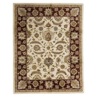 Tapis brun / beige noué à la main de conception unique 8 pi x 10 pi One-of-a-Kind