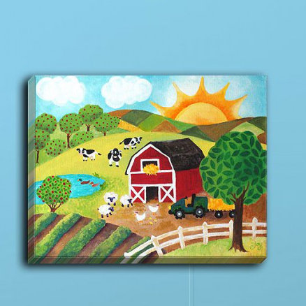 « daybreak on the farm » par njoy art, reproduction d’art sur toile tendue, H 12 po x l 16 po x P 1,5 po