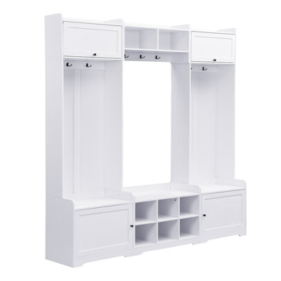 79.1'' Wide Modern White Hall Tree – 4-in-1 Entryway Bench With 8 Cubbies, 7 Coat Hooks & 2 Adjustable Shelves, Anti-tip Kit, Durable Mdf, Easy Assembly For Hallway/living Room/mudroom