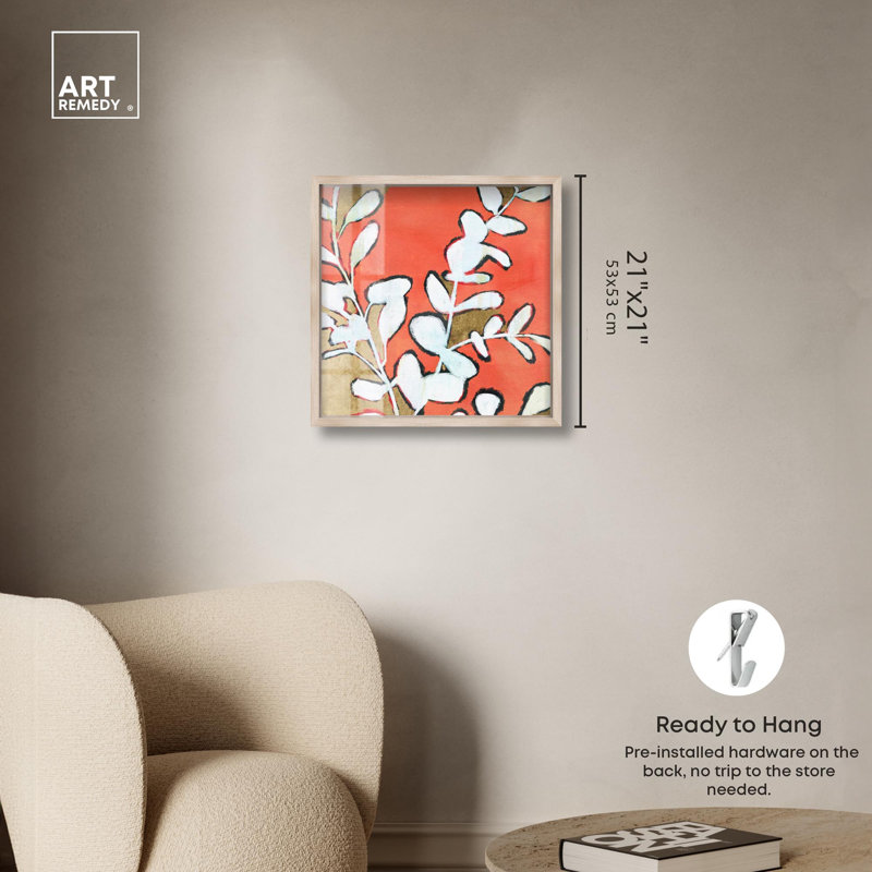 «Ficus Peach Shade Leaves» par Art Remedy, 21" H x 21" W, Crème, crème