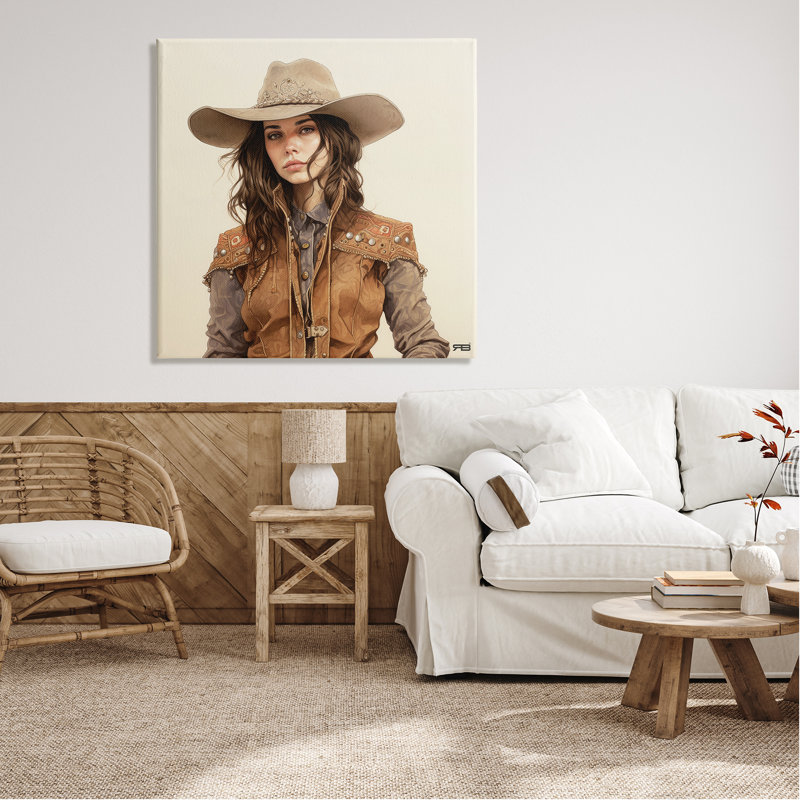 Southwestern Cowgirl Portrait par RB, H 36 po x l 36 po x P 1,5 po