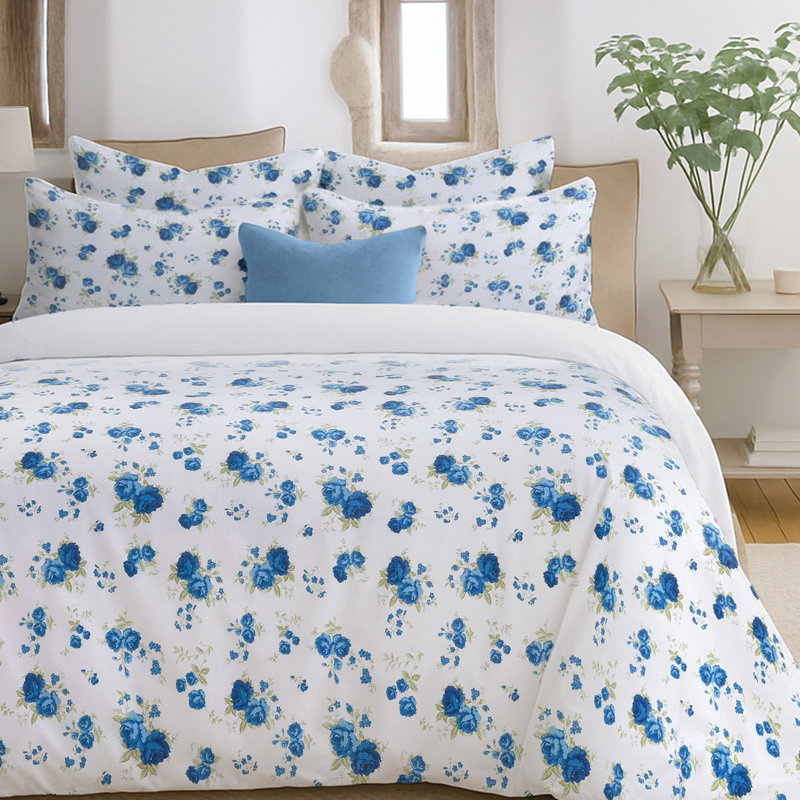 Delicate Florence Blue Floral Printed Duvet Set, Blue, Single Duvet Cover