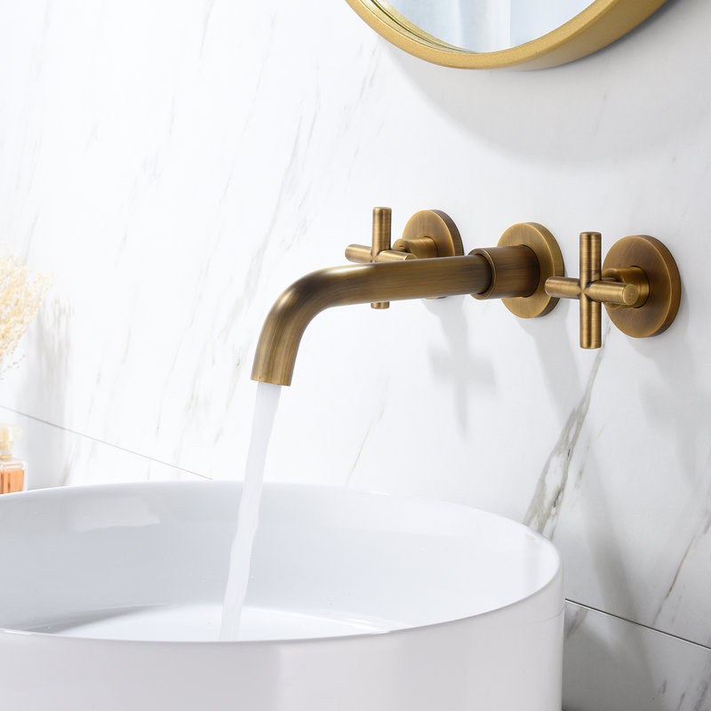 Bronze Wall Mounted Tap For Bathroom - Construction With Drip- Cartridge And Easy Installation Faucet In Rust- Surface A Long-Lasting Use