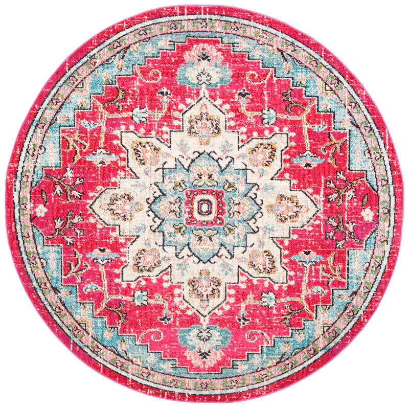 Tapis fuchsia / bleu Felty, Rond 5 pi