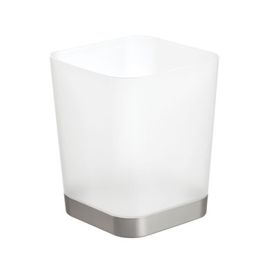 iDesign Small Square Bathroom Trash Can - Frost/Brushed Nickel