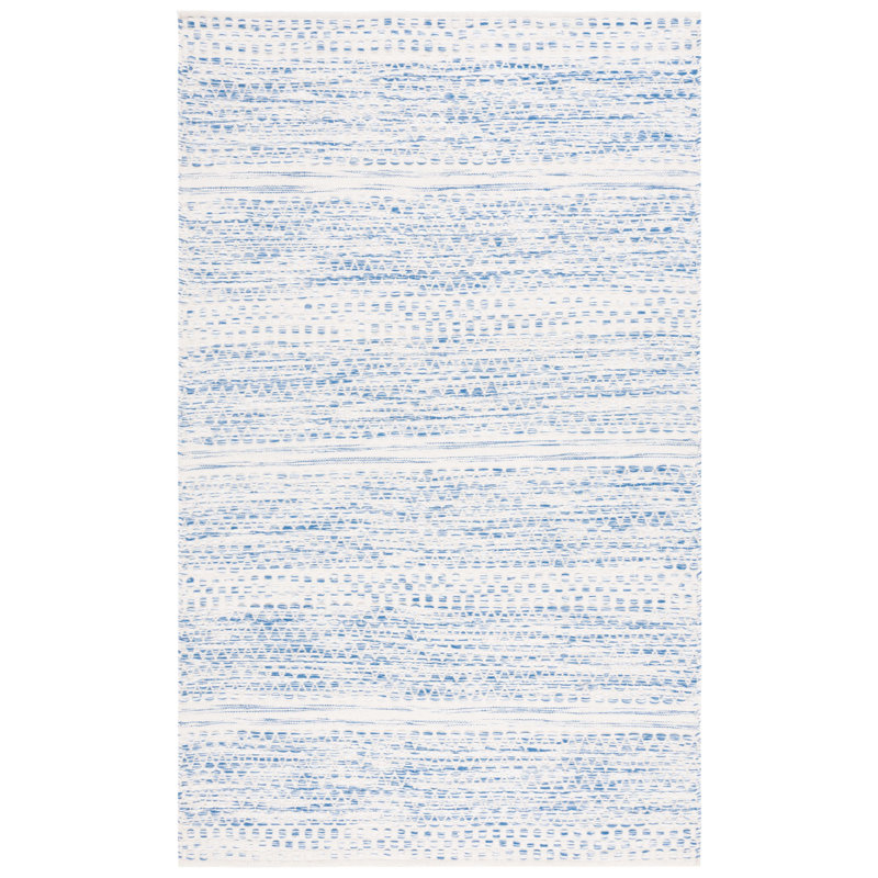Tapis géométrique en laine / coton tissé à la main Kilim en ivoire / bleu, Rectangle 8 pi x 10 pi