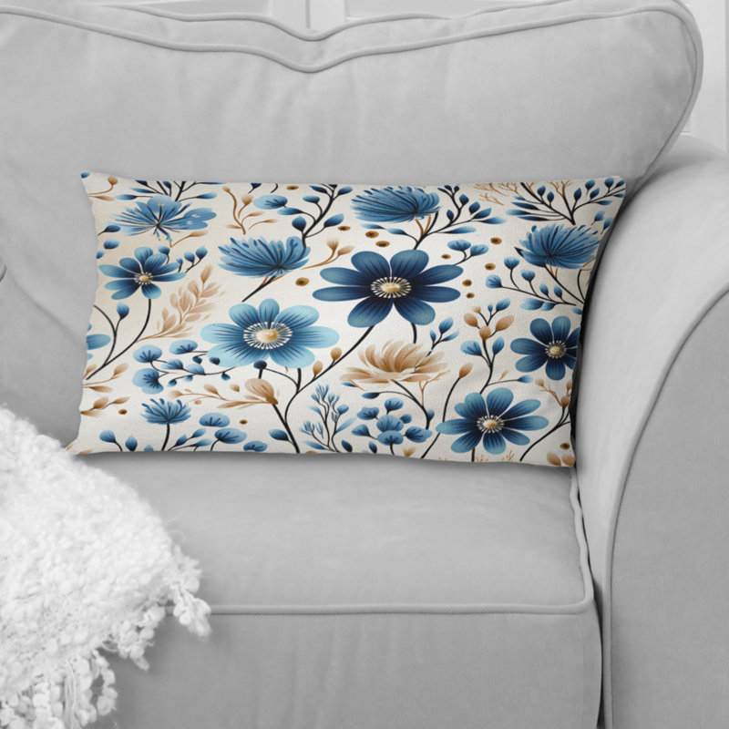 Coussin décoratif bleu à motif floral de simplicité scandinave II