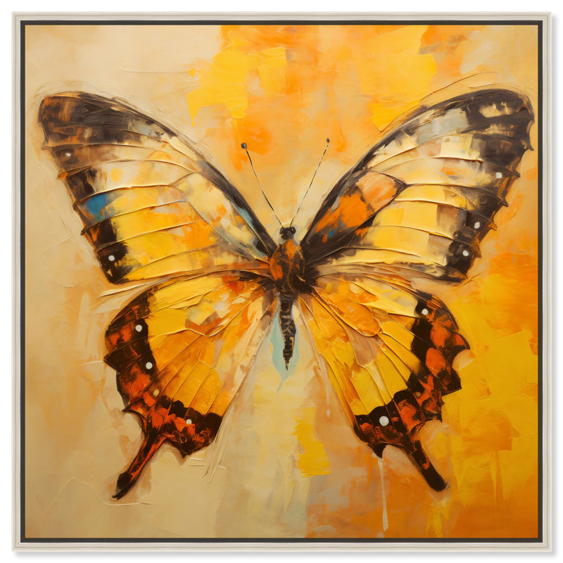 Art mural élégant papillon doré ocre doré II par Art Remedy, Cadre argenté, H 17 po x l 17 po