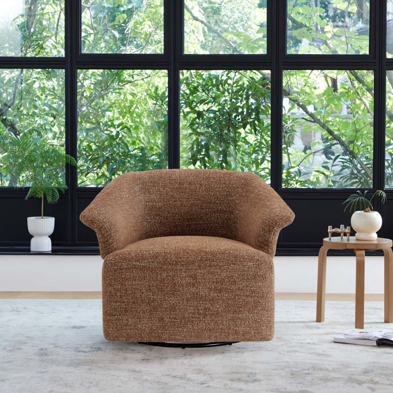 Morgana Upholstered Swivel Barrel Chair, Magonia Camel Tweed