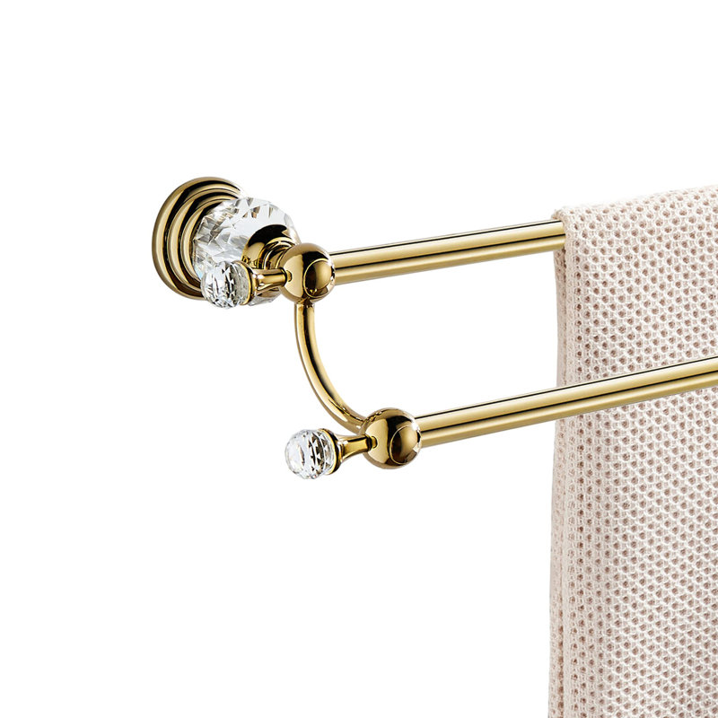 Towel Bar, Adjustable Double Towel Holder, Silver Crystal Bathroom Towel Racks Wall Mounted, Gold