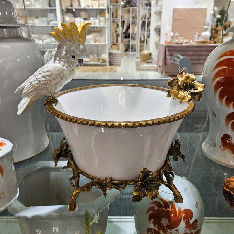 Porcelain Basin With Bronze Cockatoo
