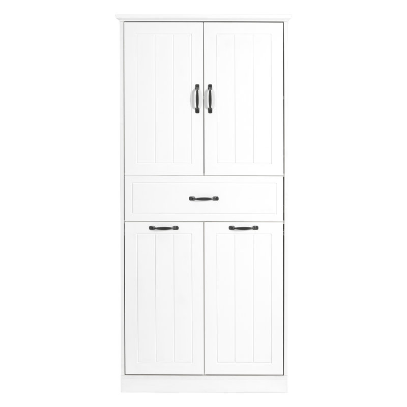 Laundry Cabinet With Two Laundry Baskets With Two Cloth Bags, Storage Cabinet With Doors And Drawer, White