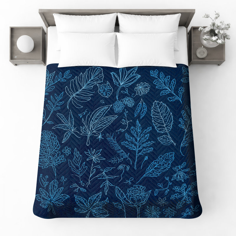 Couvre-lit matelassé bleu Botanical Illustration, Double