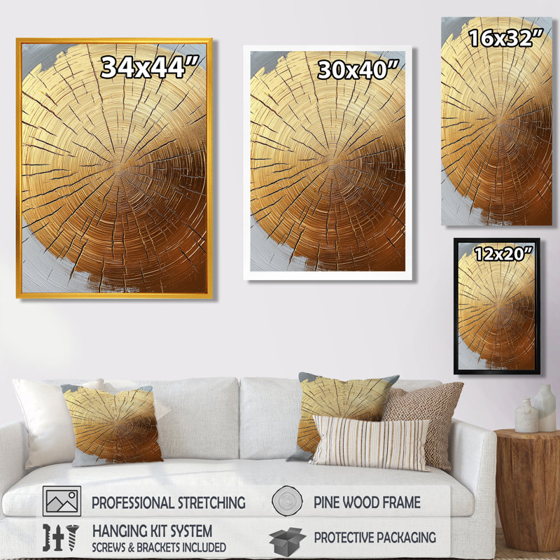 «Golden Wood Slide Roots Of Serenity III - Trees», art mural, H 44 po x l 34 po, Toile tendue, Ne s’applique pas
