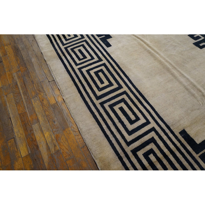 Tapis ivoire antique en laine de taille mongole