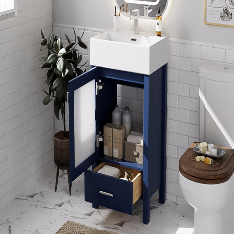 Meuble-lavabo de 20 pouces avec lavabo en céramique et beaucoup de rangement, Bleu