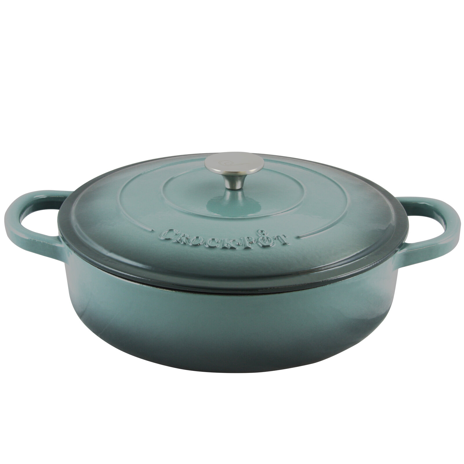 Crock Pot Artisan 5 Quart Enameled Cast Iron Braiser Pan with Lid in  Gradient Aqua Blue