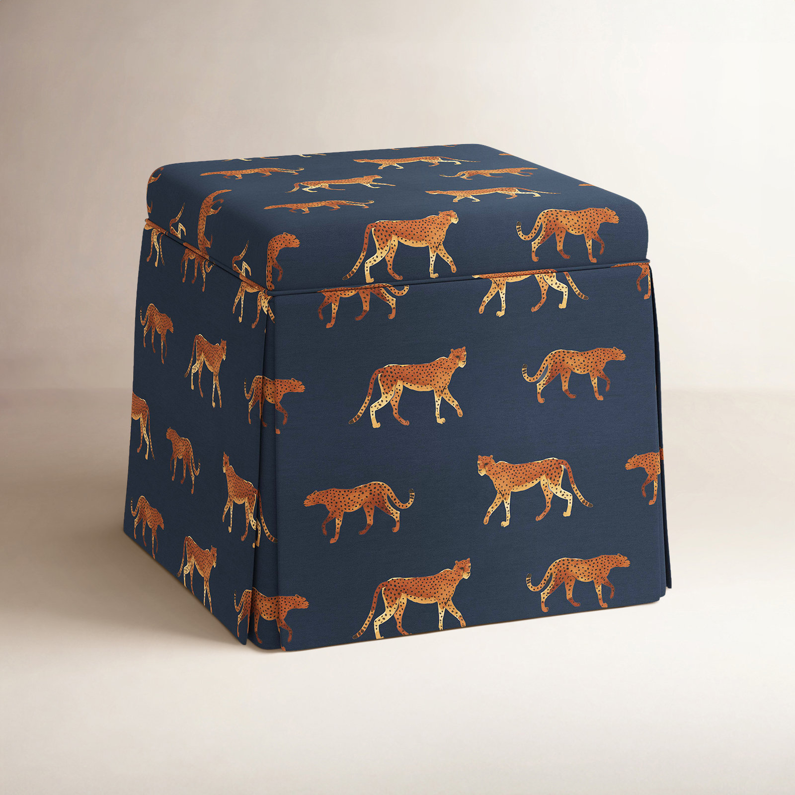 Jebb 20" Cotton Ottoman, Cheetah Walk Navy