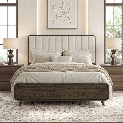 Marlowe Solid Wood Rounded Edge Panel Bed with Vertical Tufted Headboard