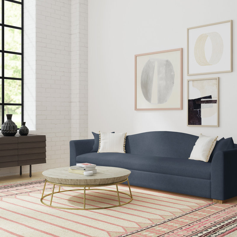 Horatio Camelback Taper Curved-Arm Sofa, Box Weave Linen Oyster, 33" H x 96" W x 36" D, Natural