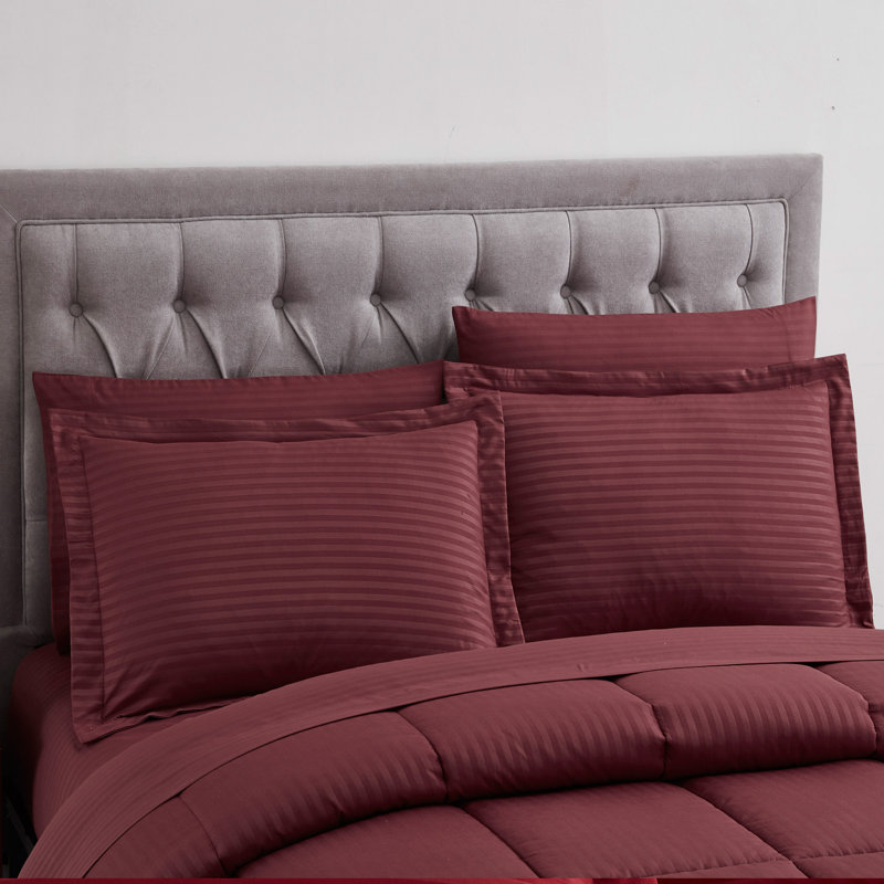 Ensemble d'édredon à rayures Dobby, Rouge, Lit simple