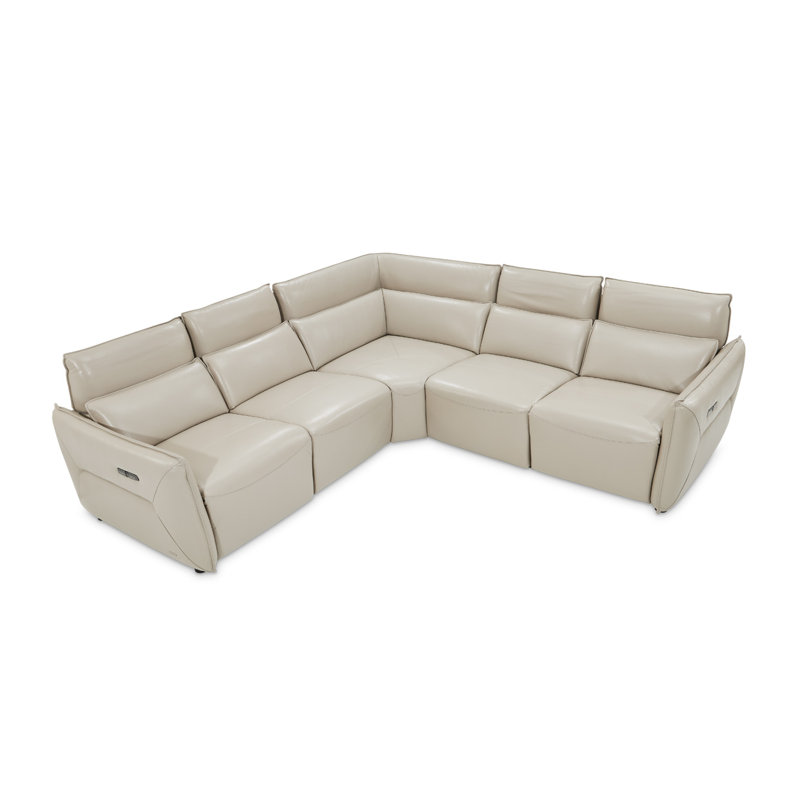 Mia Bella Sectional, Gray Genuine Leather