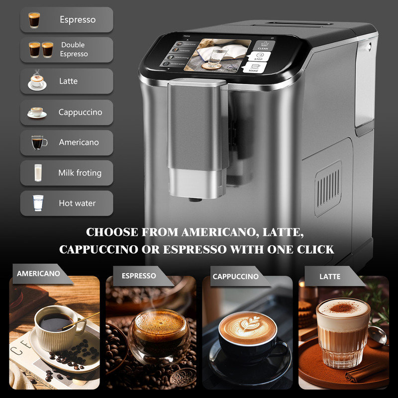 Sangdo Super-Automatic Espresso Machine with Frother, Silver