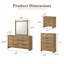 Ensemble de meubles de chambre à coucher transitionnels 4 pièces avec commode, miroir, commode et table de chevet - Finition naturelle vieillie