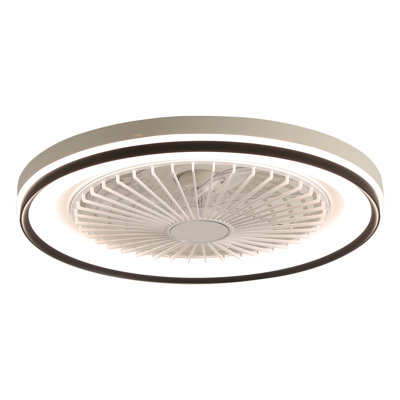 Ventilateur de plafond sans lame 19 pouces avec lumière, ventilateur encastré à DEL à intensité variable RVB avec télécommande à 6 vitesses - Ventilateur de plafond silencieux pour chambre à coucher et fête, blanc
