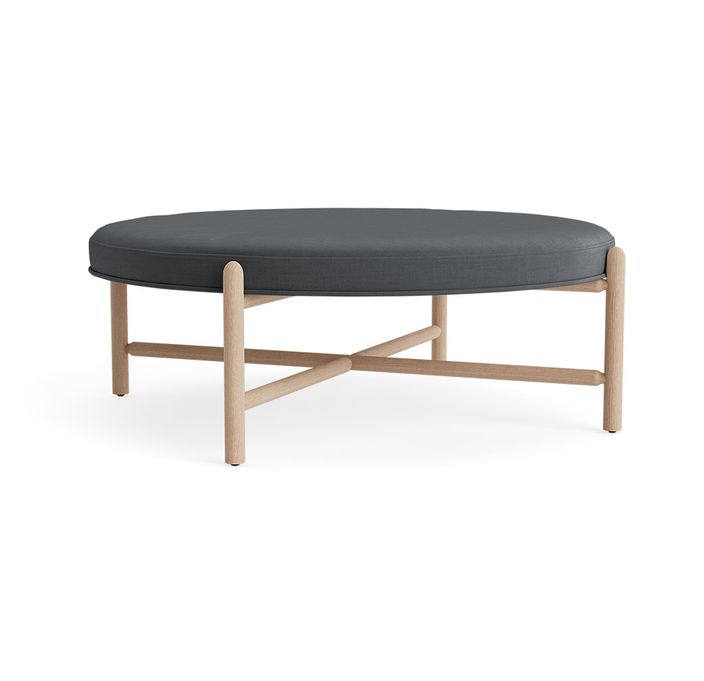 Vane 48" Linen Upholstered Ottoman, Charcoal, Oak
