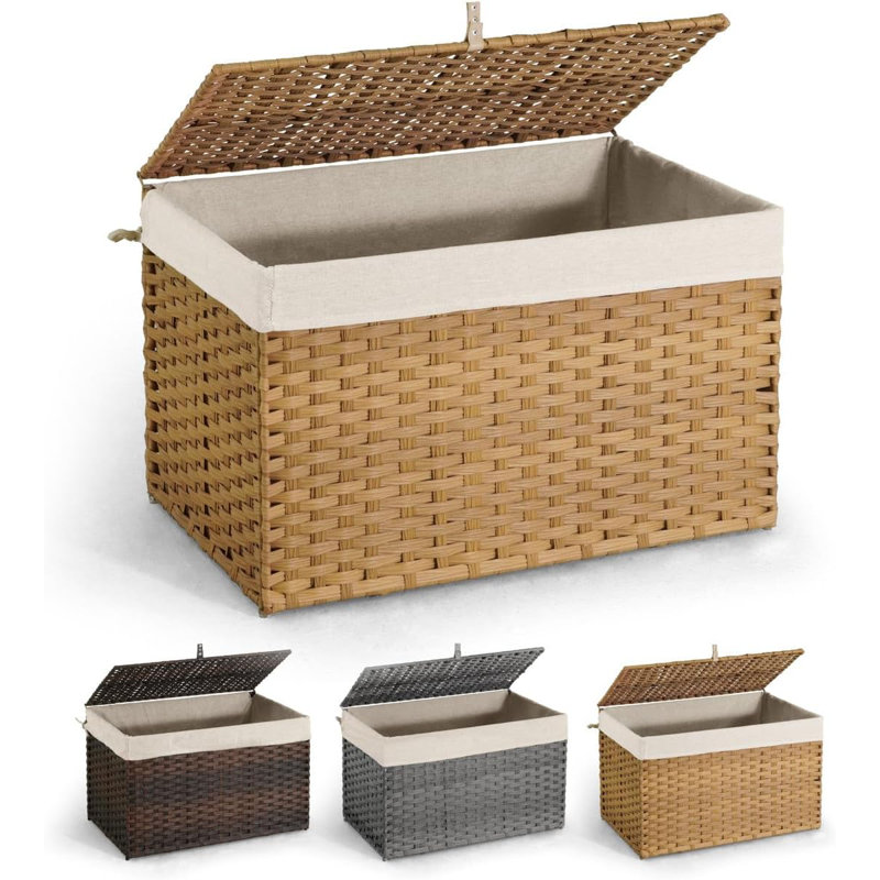 CAPHAUS Rattan Laundry Basket, 65L-160L Capacity, Removable Liner Bags, 3 colors, 18.3" H x 18.1" W x 29.7" D, Natural