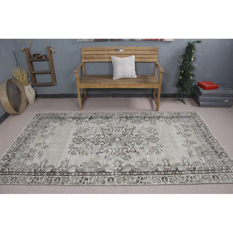 Tapis vintage turc beige en laine avec pampilles pour salon Anatolia avec styles boho