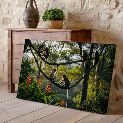 Canvas A Vibrant Jungle Scene Featuring Playful Monkeys Interacting In A Wall Art Lush Green Rainforest The Composition Showcases Five Canvas Wall Art