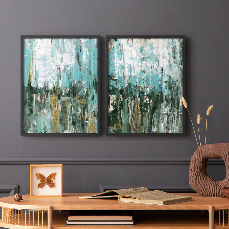 «Abstract Turquoise Forest I», reproduction encadrée de qualité supérieure - prête à être accrochée - aucun clou requis - aucun clou requis