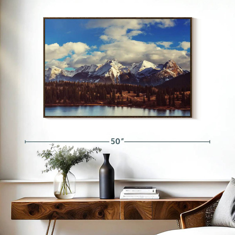 Paysage de montagnes Rocheuses, Cadre flottant en noyer, 40 po x 27 po