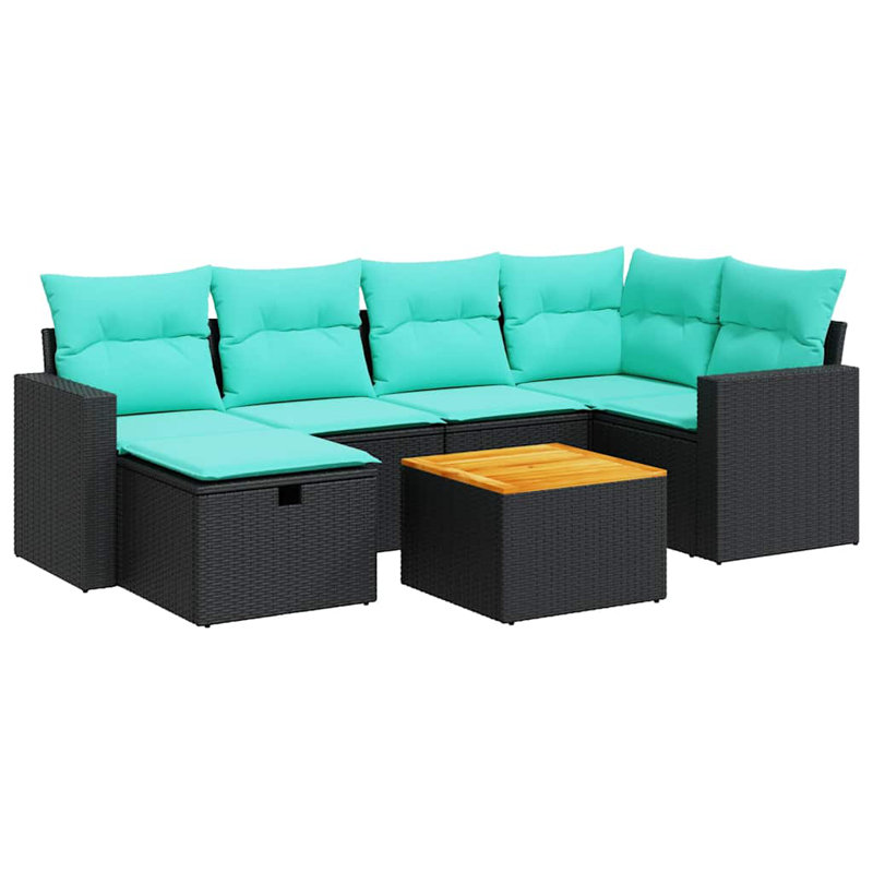  Ensemble de canapé de patio 7 pièces avec coussins en rotin de polyester