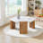 Hexgon White Marble Top Coffee Table - Modern 31" Hexagonal Accent Table with Wood Grain Base