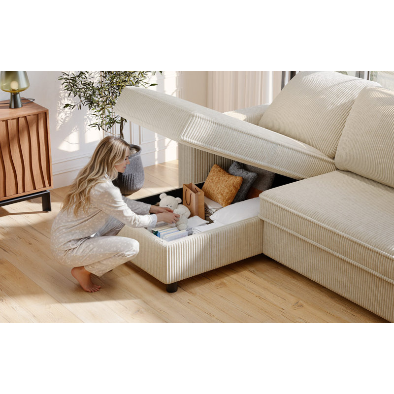 3 Seater Linen Blend Sofa Bed, Beige Linen Blend