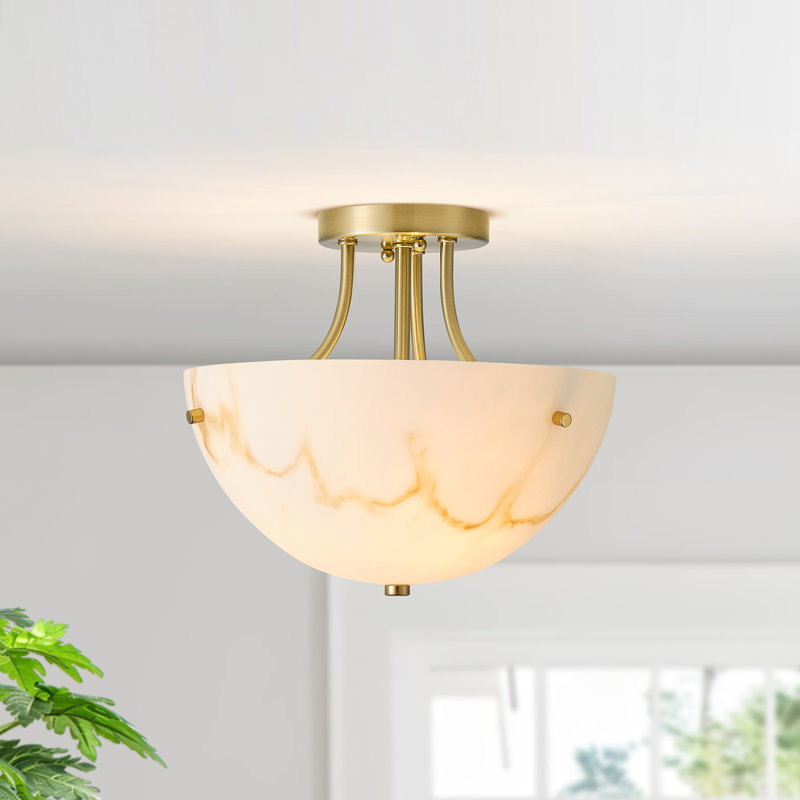 Plafonnier semi-encastré 2 lumières bol Veiné, Doré