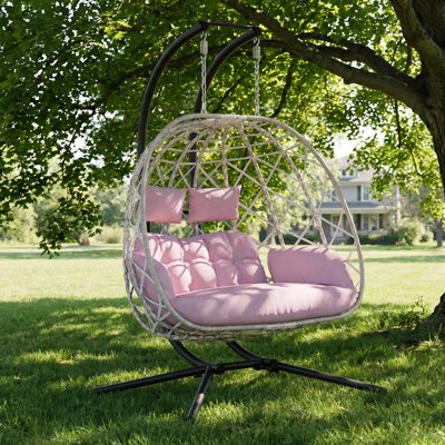 Ecolounge Modern Bohemian 2-Person Swing Chair with Stand, 650 lb Capacity, All-Weather Indoor/Outdoor Double Egg