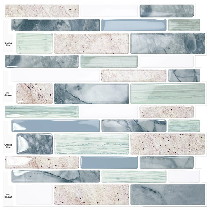 Carrelage mosaïque auto-adhésif en vinyle 12 po x 12 po pour dosseret de cuisine, 10 feuilles, Multicolor