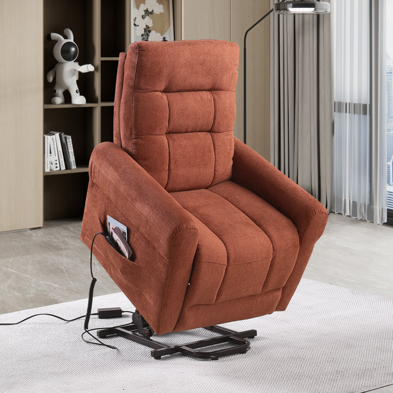 33.5"W Ergonomic Power Lift Recliner Chair With Side Pocket, Orange