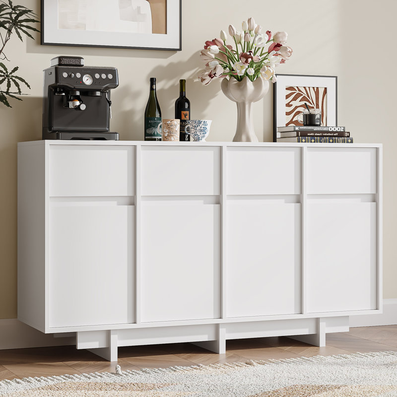 Buffet avec 4 armoires, armoire de rangement 4 tiroirs Delano, Blanc