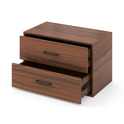 2-Drawer Stackable Horizontal Storage Cabinet Dresser Chest with Handles, for Bedroom, Office & Living Room, Brown