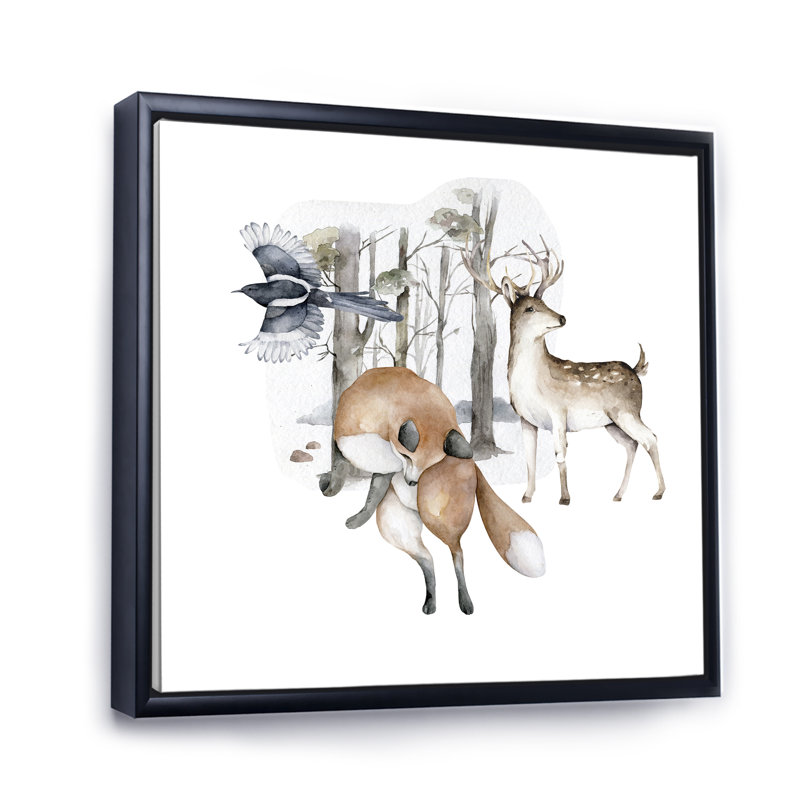«Wild Animals Living Forest», reproduction d'art sur toile, H 30 po x l 30 po x P 1 po, Cadre flottant noir