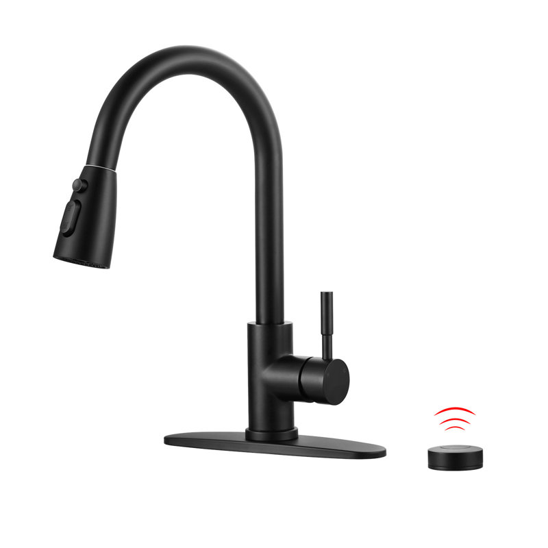 Automatic Smart Mobile Motion Sensor Kitchen Sink Faucet with 3 Modes Pull-Down Sprayer, Matte Black
