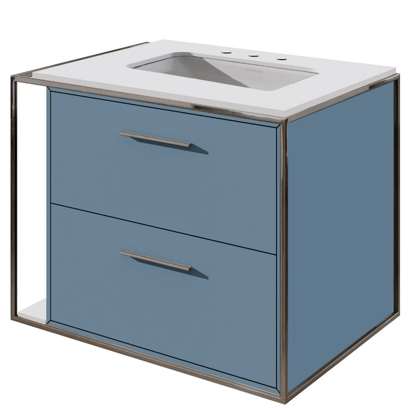 Linea Single Vanity, Polished Stainless Steel, 8" Widespread, Azure