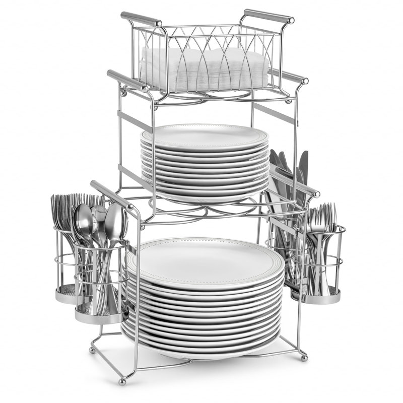 Tackable Set Includes Plate,Silverware Holder  (Silver)