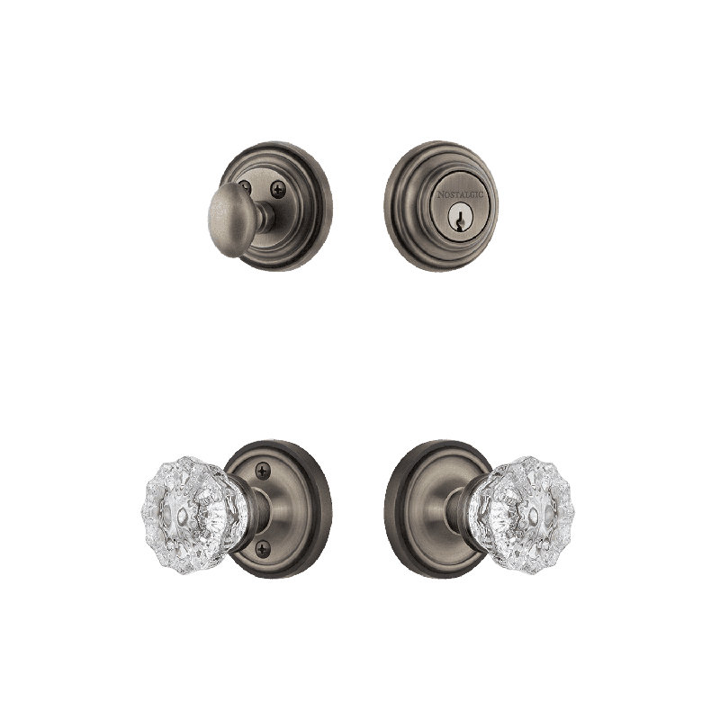 Nostalgic Warehouse Classic Rosette Entry Set with Crystal Knob, Antique Pewter, 2.375